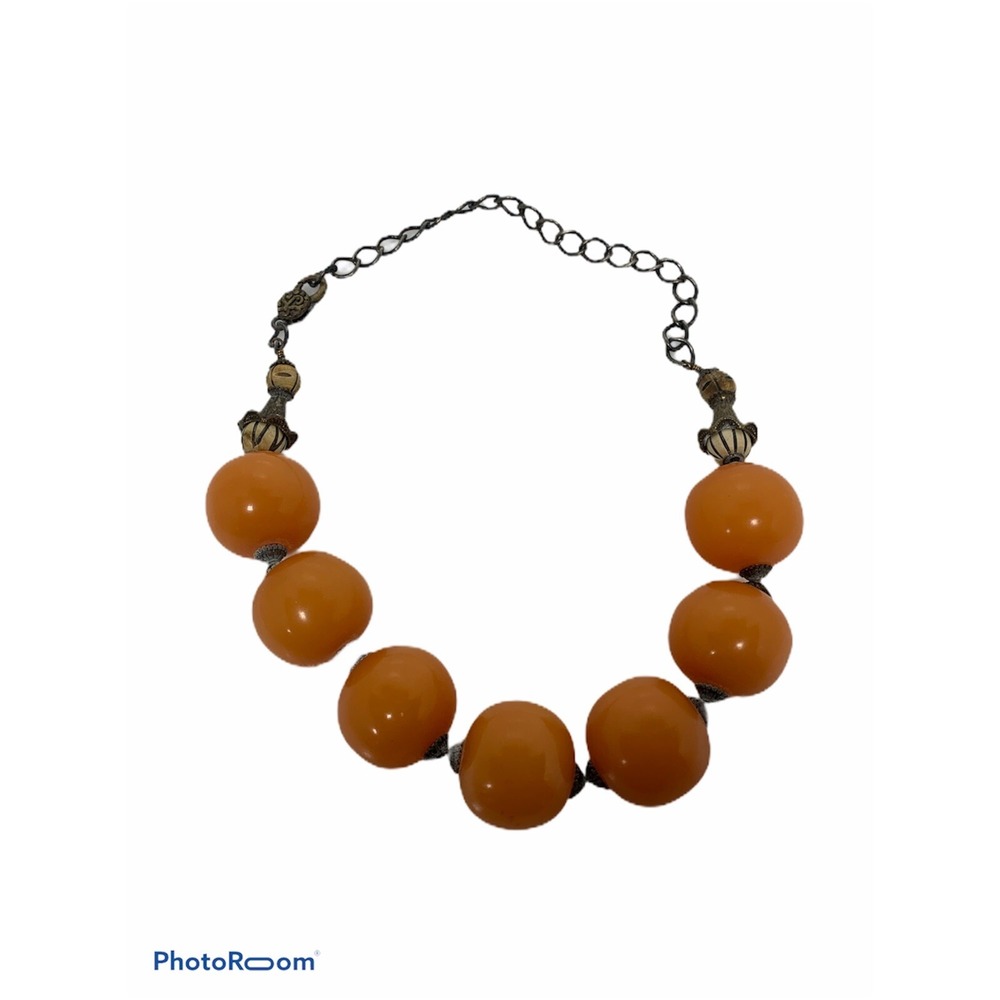 VINTAGE Custom CHUNKY Amber COLOR Necklace PLASTIC Jewelry Beautiful ORNATE